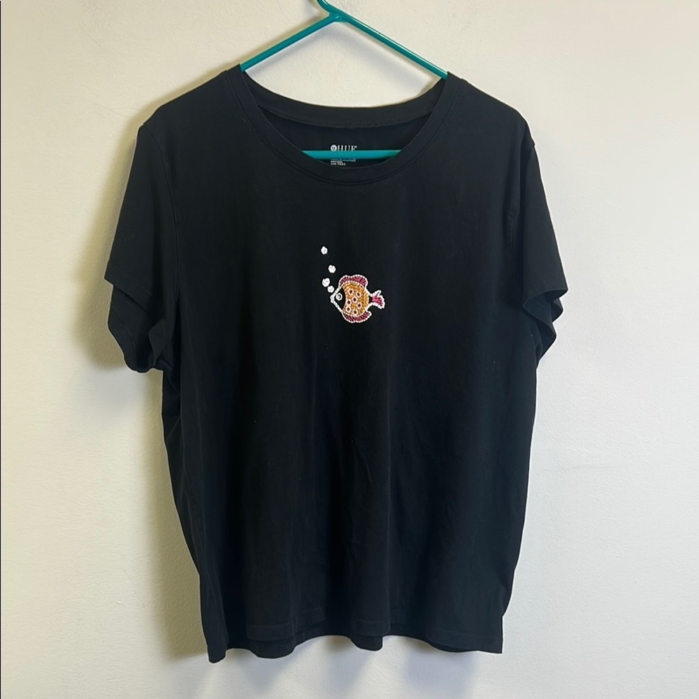 HUE Black Cotton Blend Top